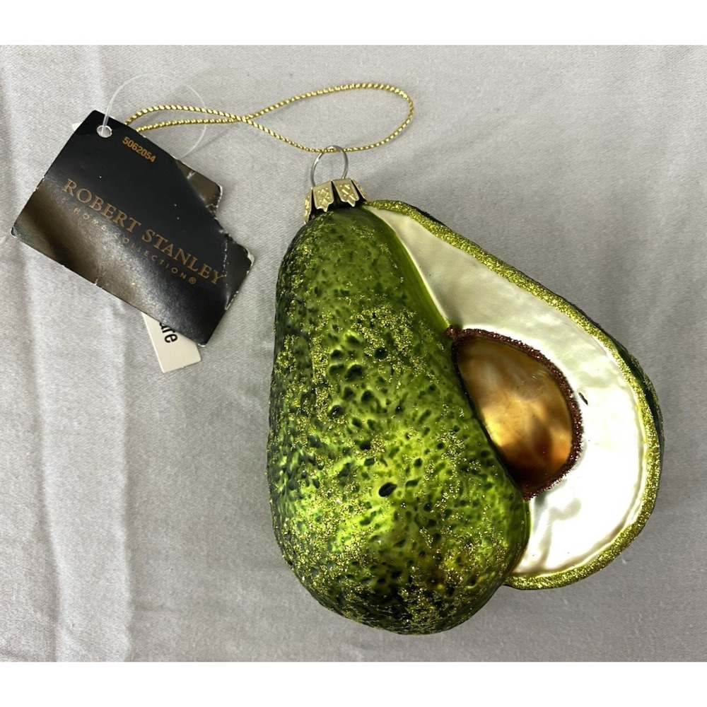 Robert Stanley Green Ripe Glitter Avocado Glass Christmas‎ Tree Ornament NWT